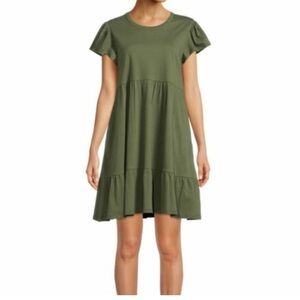 J.Crew Tiered Skirt Ruffle T-shirt Mini Dress in Khaki Size:XS
